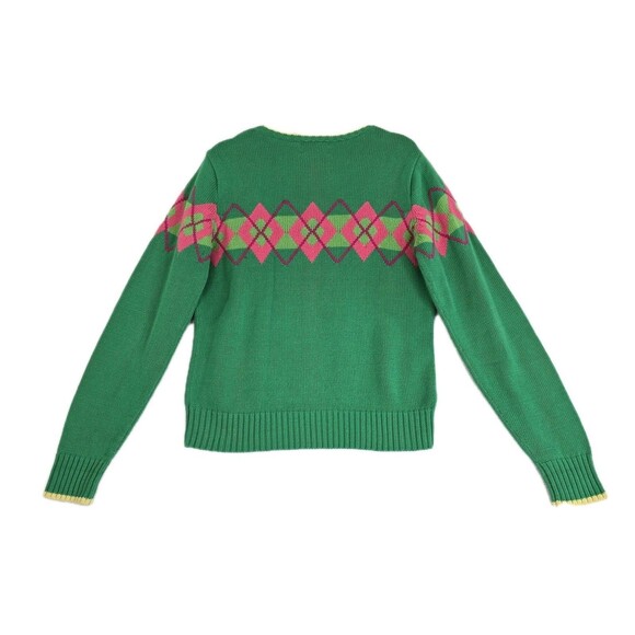 Lilly Pulitzer Sweater Womens Medium Green Argyle Crewneck Pullover Cotton - Picture 2 of 9